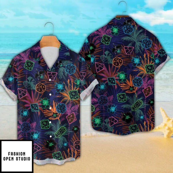 DnD Hawaiian Shirt, Plants And Polyhedral Dice Shirt