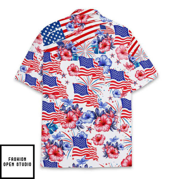 Flower American Flag Hawaiian Shirt