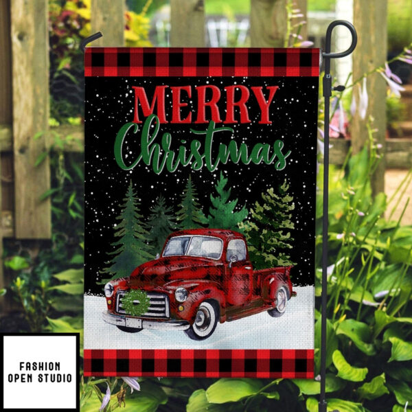 Merry Christmas Red Truck Garden Flag