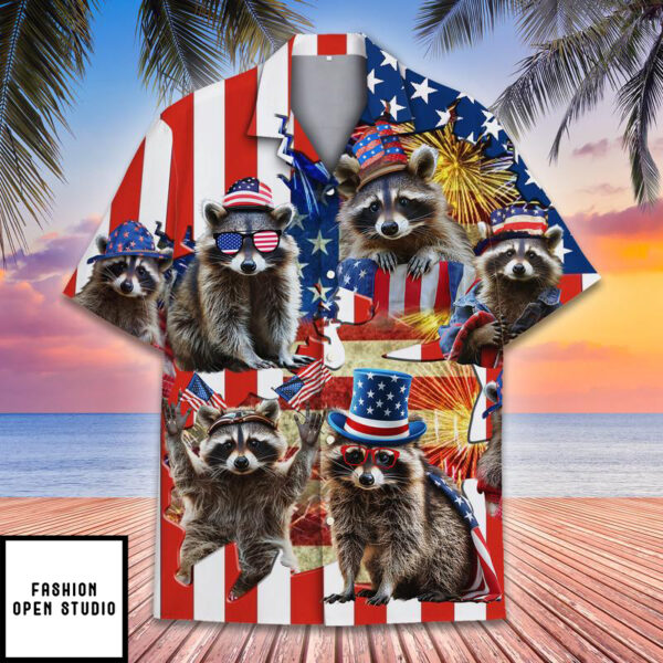 Raccoon 4th of July Hawaiian Shirt