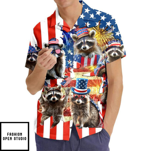 Raccoon 4th of July Hawaiian Shirt