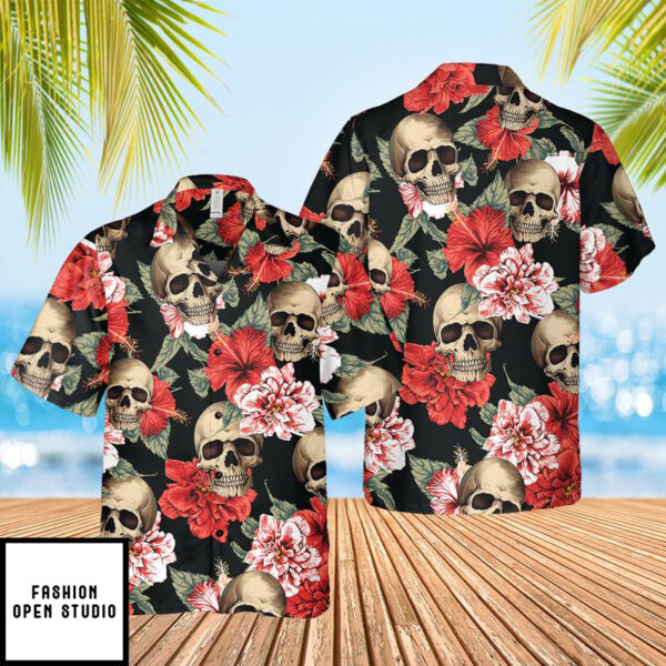 Skull Exotic Hibiscus Hawaiian Shirt