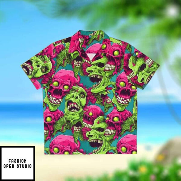 Aloha Monster Horror Tropical Shirt with Zombie Brain Pattern