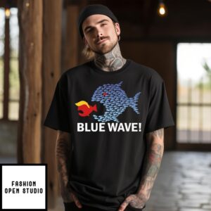 Blue Wave 2024 Funny Big Fish Eat Little Fish Trump Hair T-Shirt