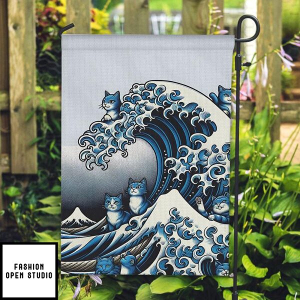 Blue Wave Cat For Kamala Garden Flag