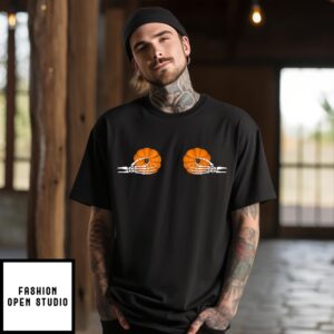 Pumpkin Boobs Skeleton Hand Halloween T-Shirt