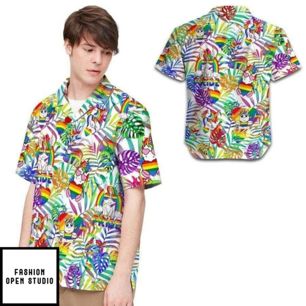 Trans 3D T Shirt, Nice Rainbow Unicorn Tropical Design Hawaiian Shirt