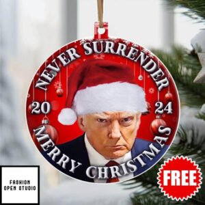 Trump 2024 Never Surrender Merry Christmas Ornament