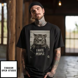 Cat Mugshot I Hate People 2024 T-Shirt