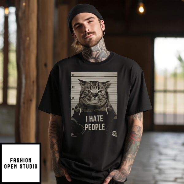 Cat Mugshot I Hate People 2024 T-Shirt