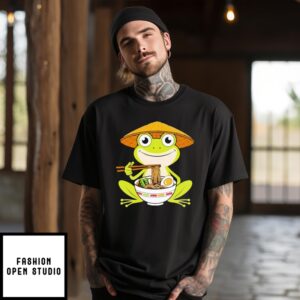 Cute Kawaii Frog Eating Noodles In Ramen Bowl T-Shirt