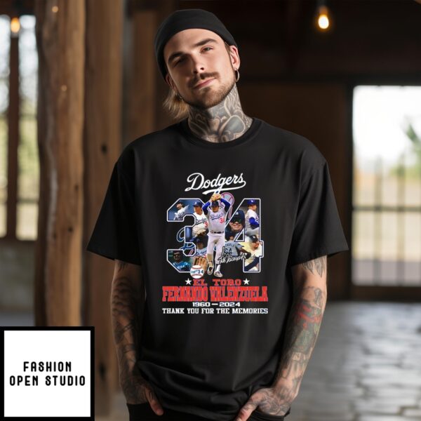 El Toro Fernando Valenzuela 34 Los Angeles Dodgers Pitch Thank You For The Memories 2024 T-Shirt