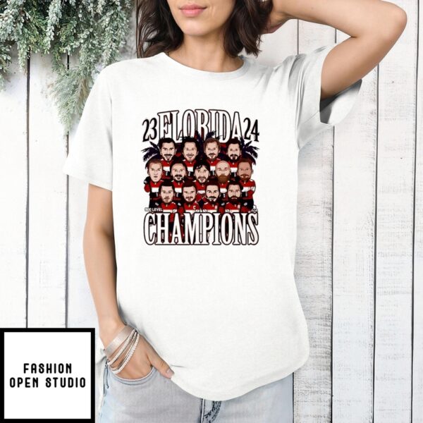 Florida Hockey Champions 23 24 All Team Caricature T-Shirt