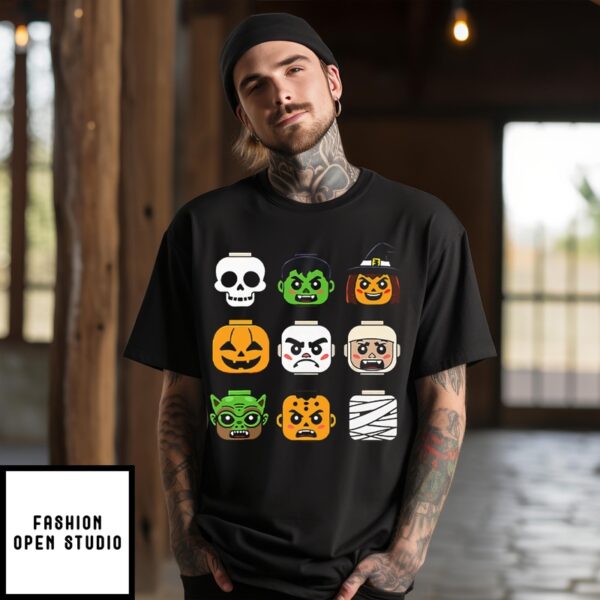 Halloween Building Brick Head Pumpkin Ghost Zombie Boys T-Shirt