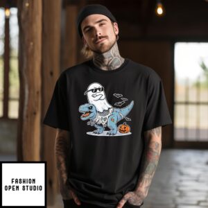 Halloween Ghost Riding Zombie T-Rex T-Shirt