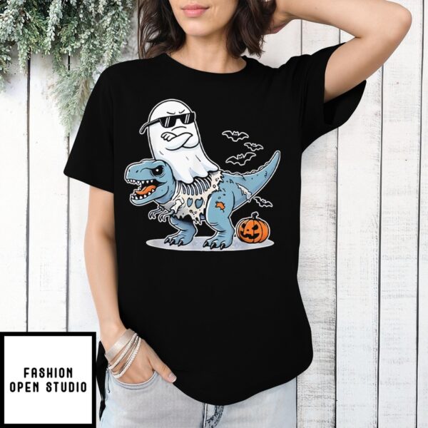 Halloween Ghost Riding Zombie T-Rex T-Shirt