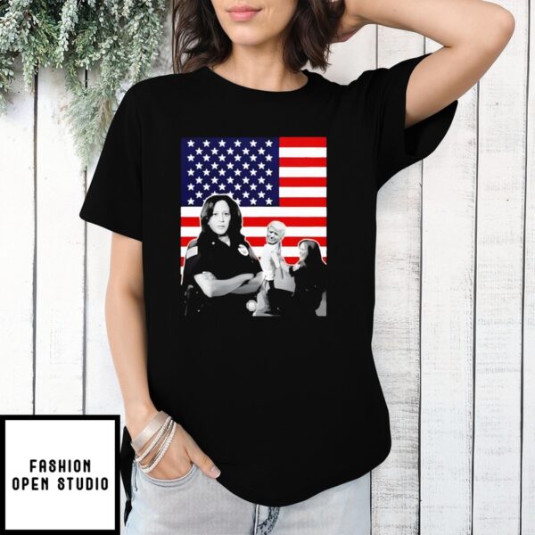 Kamala Harris Arresting Trump American Flag Retro T-Shirt