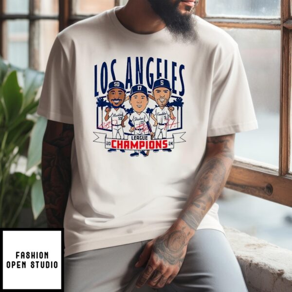 Los Angeles Dodgers Cartoon League Champions Caricatures Signature Mlb T-Shirt