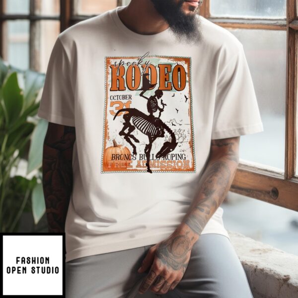 Skeleton Horse Spooky Rodeo Broncs Bulls Roping Free Admission Halloween T-Shirt