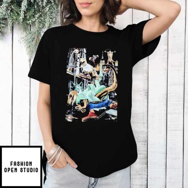 Statue Of Liberty And T Rex Picture Collage Vintage T-Shirt