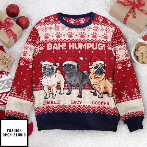 Bah Hum Pug Dog Lovers Personalized Ugly Sweater