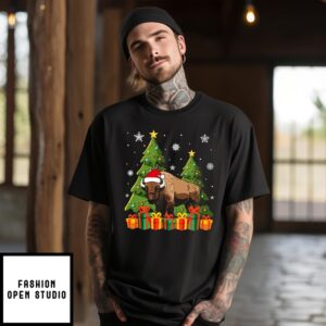 Bison Pine Tree Snow Flakes Christmas 2024 T-Shirt