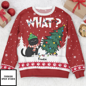 Cat What Christmas Tree Personalized Ugly Sweater