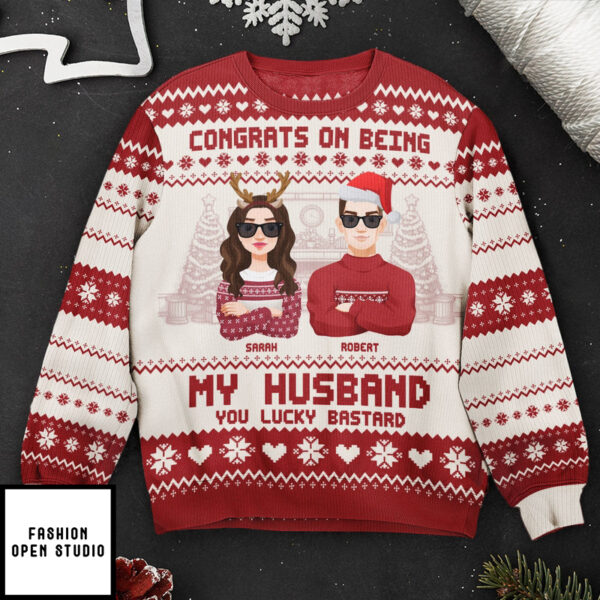 Congrats On Being My Husband Christmas Led Light Personalized Ugly Sweater