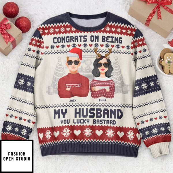 Congrats On Being My Husband Christmas Led Light Personalized Ugly Sweater