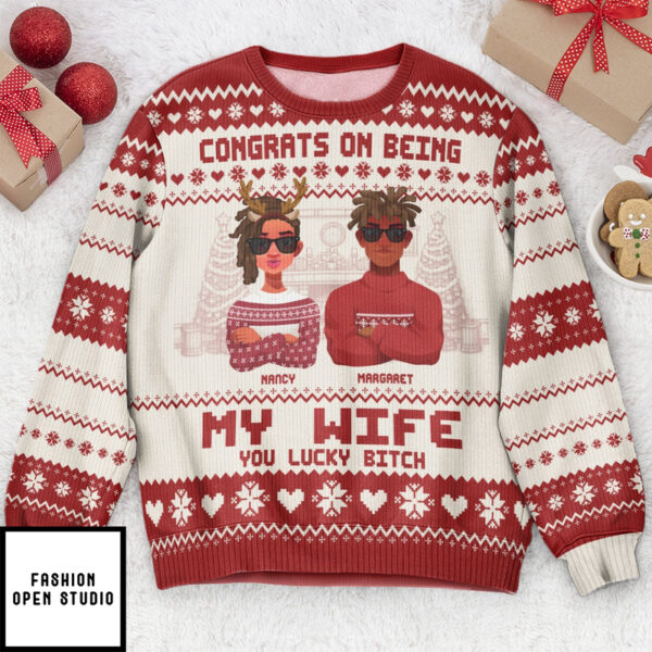 Congrats On Being My Wife Christmas Led Light Personalized Ugly Sweater