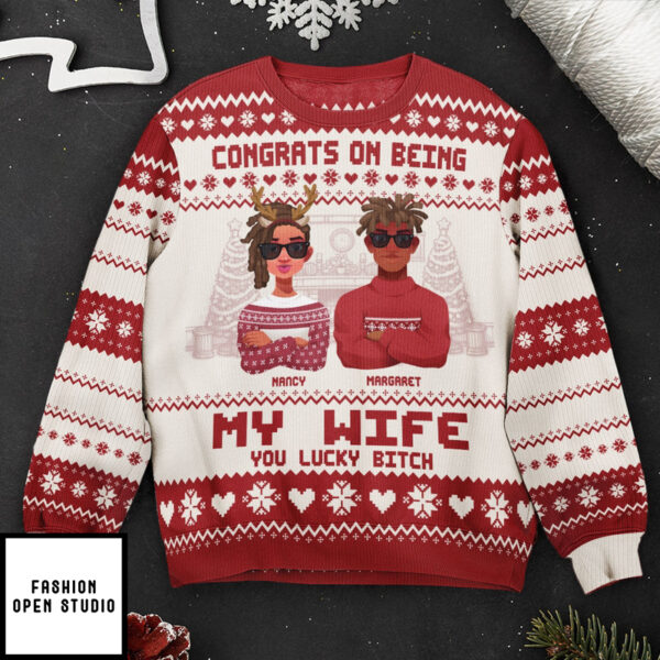 Congrats On Being My Wife Christmas Led Light Personalized Ugly Sweater