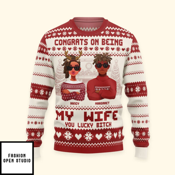 Congrats On Being My Wife Christmas Led Light Personalized Ugly Sweater