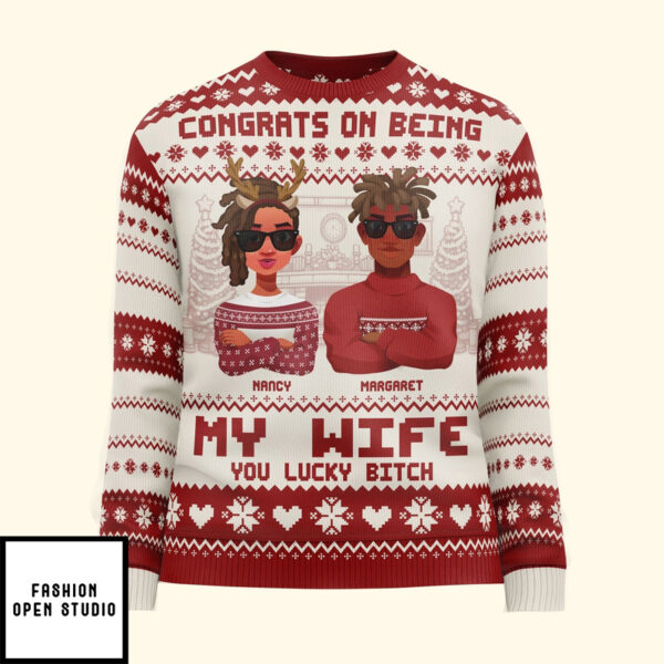 Congrats On Being My Wife Christmas Led Light Personalized Ugly Sweater