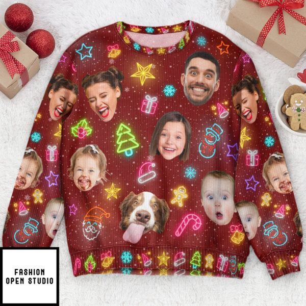 Custom Face Funny Light Up Christmast Personalized Photo Ugly Sweater