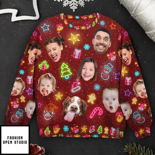 Custom Face Funny Light Up Christmast Personalized Photo Ugly Sweater