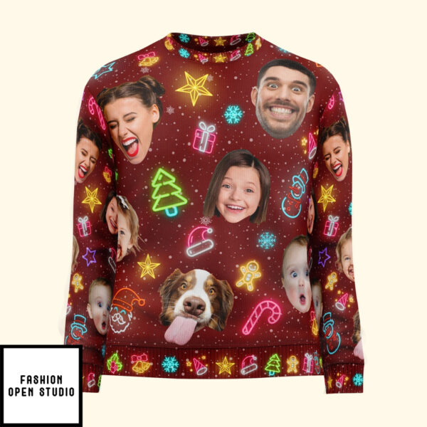 Custom Face Funny Light Up Christmast Personalized Photo Ugly Sweater