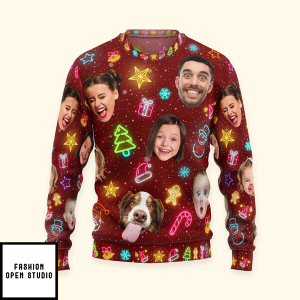 Custom Face Funny Light Up Christmast Personalized Photo Ugly Sweater