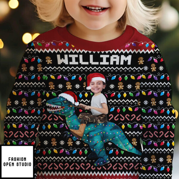 Custom Face Photo Dinosaur, Flamingo Personalized Photo Kid’s Ugly Sweater