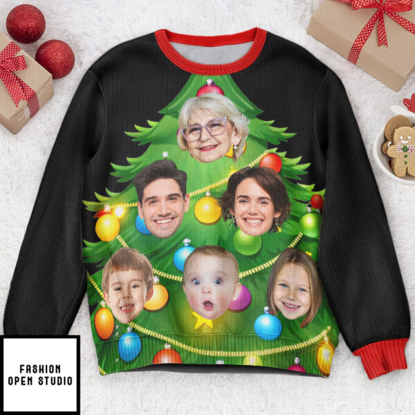 Custom Face Walking Christmas Tree Personalized Photo Ugly Sweater