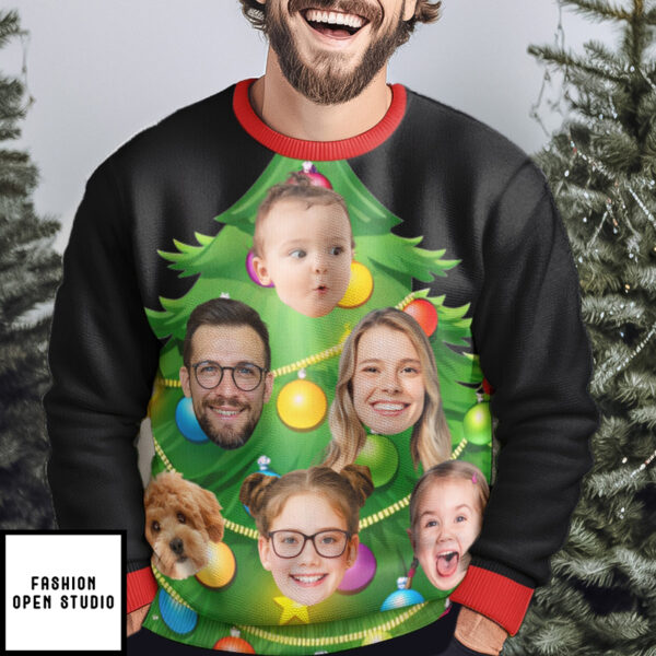 Custom Face Walking Christmas Tree Personalized Photo Ugly Sweater