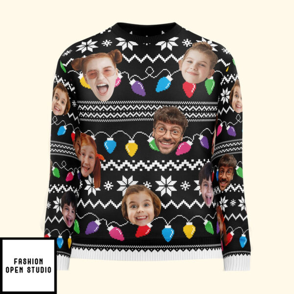 Custom Faces Funny Christmas Lights Personalized Ugly Sweater