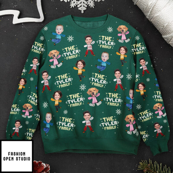 Custom Family Face Christmas Time Personalized Photo Ugly Sweater