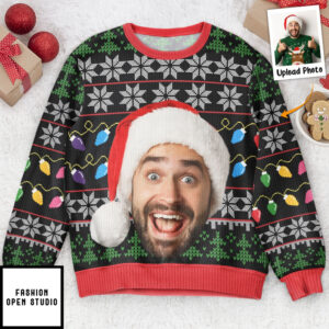 Custom Funny Face Light Up Christmas Personalized Photo Ugly Sweater