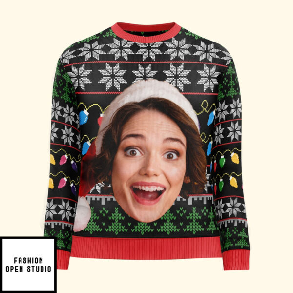 Custom Funny Face Light Up Christmas Personalized Photo Ugly Sweater