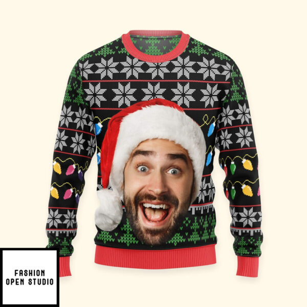 Custom Funny Face Light Up Christmas Personalized Photo Ugly Sweater