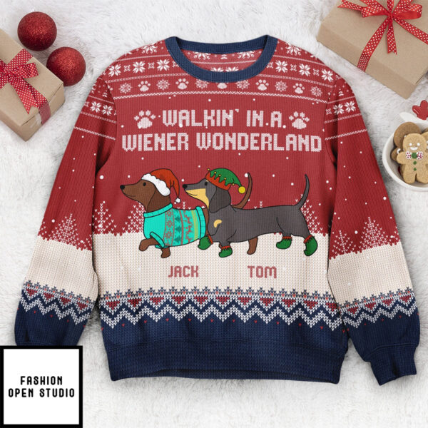 Dachshund Through The Snow Personalized Ugly Sweater