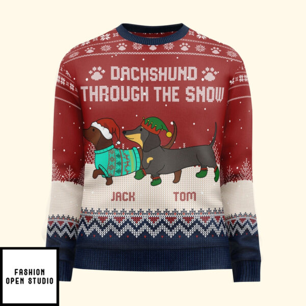 Dachshund Through The Snow Personalized Ugly Sweater