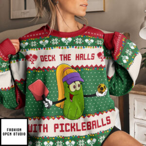 Deck The Halls With Pickleballs Personalized Photo Ugly Sweater