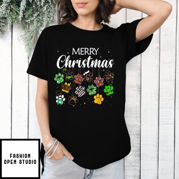 Dog Paws Merry Christmas 2024 T-Shirt