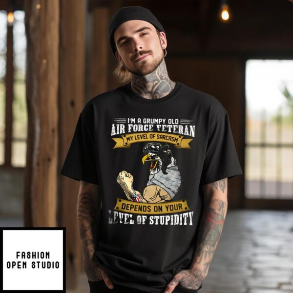 Eagle I’m A Grumpy Old Air Force Veteran My Level Of Sarcasm Depends On Your Level Of Stupidity 2024 T-Shirt